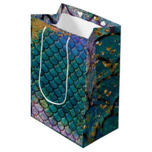 Sac Cadeau Moyen Glam Mermaid Balances de poisson Turquoise violet 