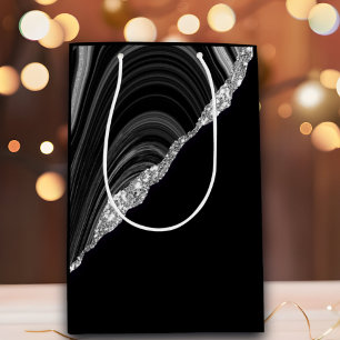 Sac Cadeau Moyen Glam Silver Parties scintillant Black Festive