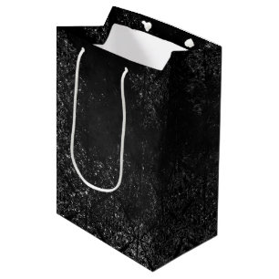 Sac Cadeau Moyen Glimmering Onyx Grunge   Black Silver Glam Damask