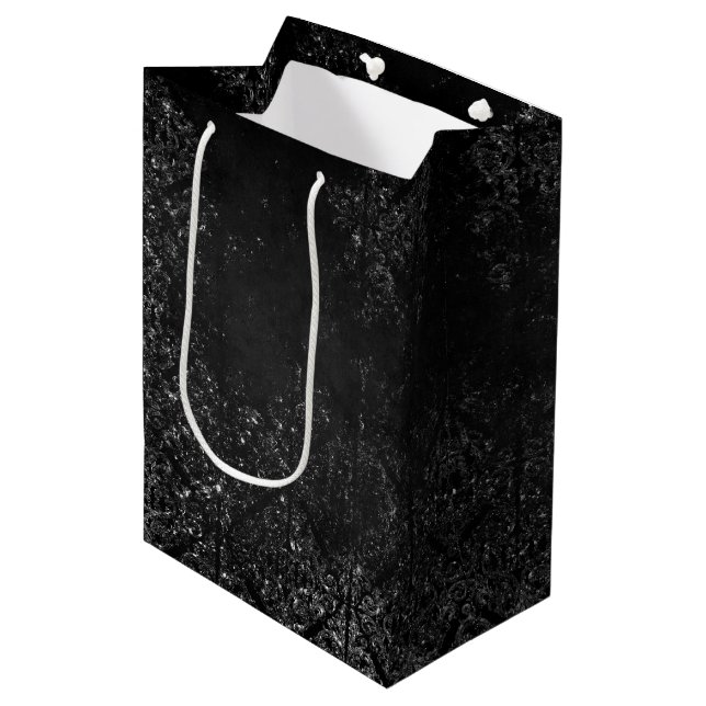 Sac Cadeau Moyen Glimmery Onyx Grunge | Tambour noir argenté (Devant Angle)