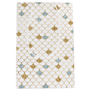 Sac Cadeau Moyen Glitzy Mermaid Blue Gold Sparkle
