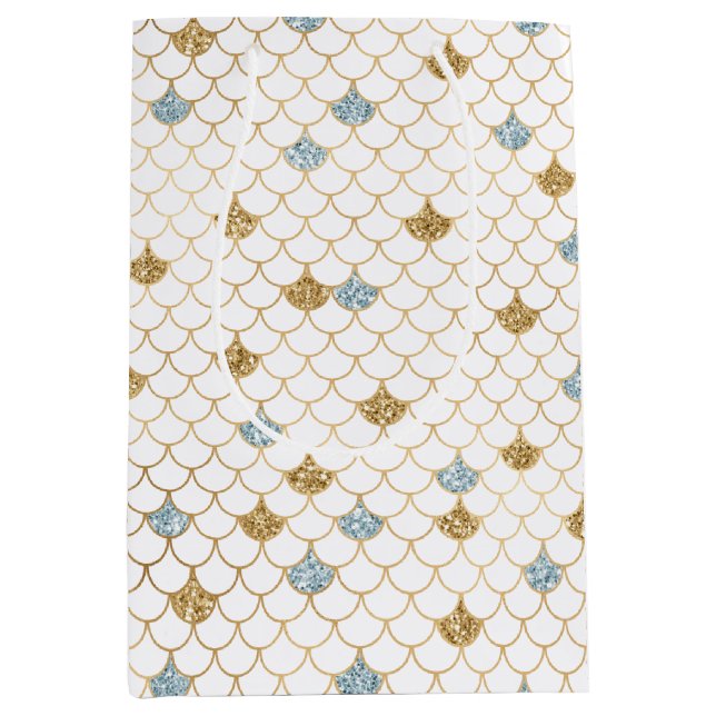 Sac Cadeau Moyen Glitzy Mermaid Blue Gold Sparkle (Devant)