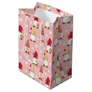Sac Cadeau Moyen Gnomes tendance hiver Gold rose rouge