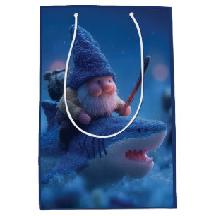 Sac Cadeau Moyen Gnomes Whimsical chevauchant des requins