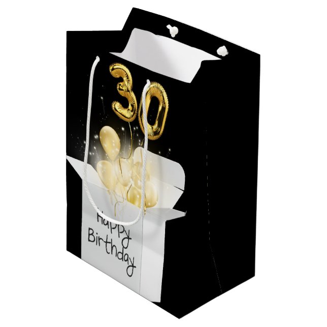 Sac Cadeau Moyen Gold 30th Birthday Balloons in Box (Devant Angle)