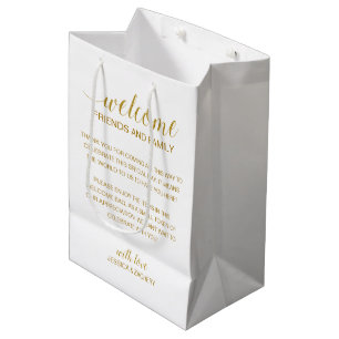 Sac Cadeau Moyen Gold Bienvenue à l'hébergement Mariage invité