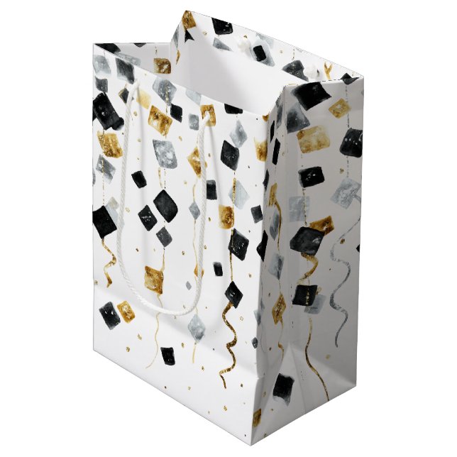Sac Cadeau Moyen Gold Black Glam Confetti Christmas (Devant Angle)