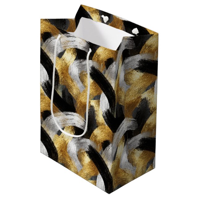 Sac Cadeau Moyen Gold Black Silver Glam Confetti Christmas (Devant Angle)