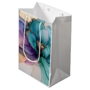 Sac Cadeau Moyen Gold Blue Aqua Purple Flower