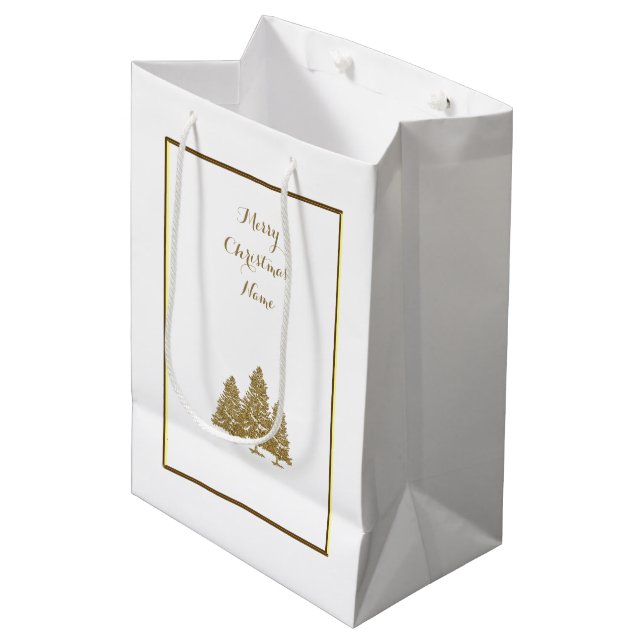 Sac Cadeau Moyen Gold Christmas Trees  (Devant Angle)