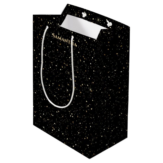 Sac Cadeau Moyen Gold faux glitter and sparkles (Dos Angle)