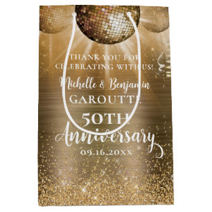 Sac Cadeau Moyen Gold Glam Disco Ball 50e anniversaire Mariage