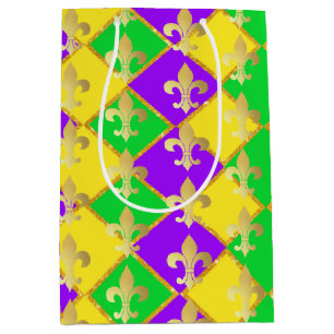 Sac Cadeau Moyen Gold Green Mardi Gras Harlequin Motif