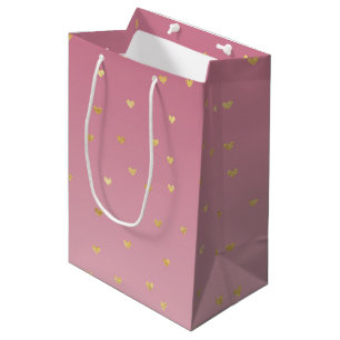 Sac Cadeau Moyen Gold Hearts Blush Pink Ombre