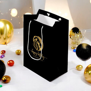 Sac Cadeau Moyen Gold Lion Leo Joyeux Anniversaire avec nom