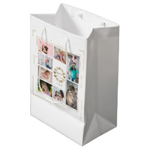 Sac Cadeau Moyen Gold Parties scintillant Famille Photo Collage Joy