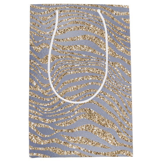 Sac Cadeau Moyen Gold Purple Luxe Parties scintillant Zebra Peace C (Devant)