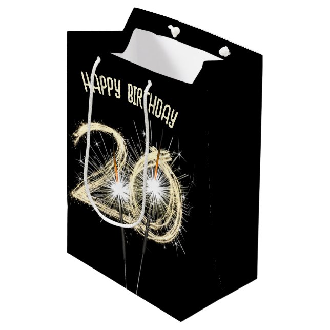 Sac Cadeau Moyen Gold Sparklers pour 20e anniversaire (Devant Angle)