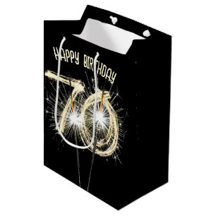 Sac Cadeau Moyen Gold Sparklers pour 70e anniversaire