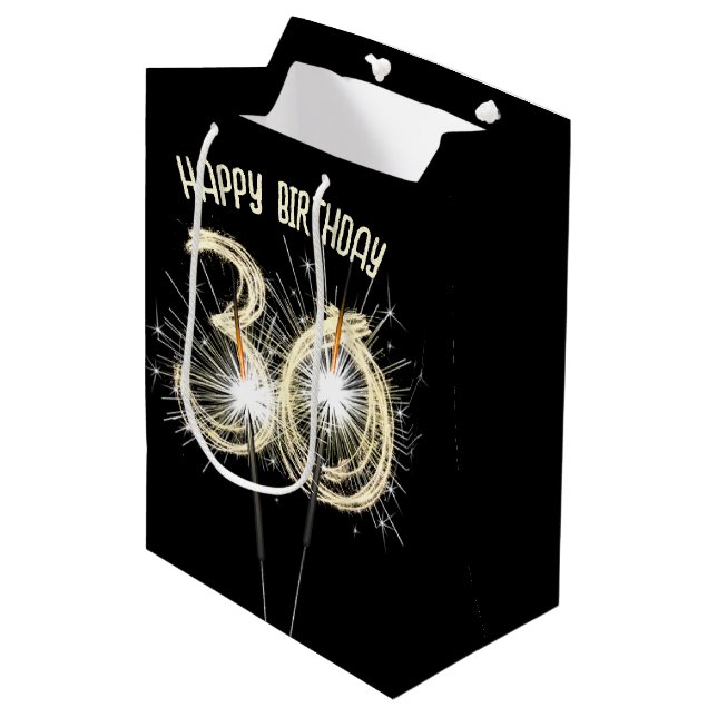 Sac Cadeau Moyen Gold Sparklers pour le 30e anniversaire (Devant Angle)