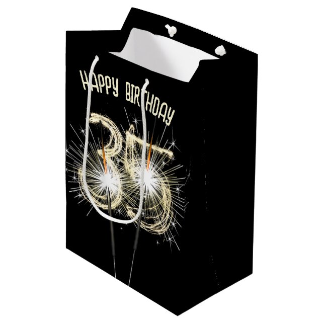 Sac Cadeau Moyen Gold Sparklers pour le 35e anniversaire (Devant Angle)