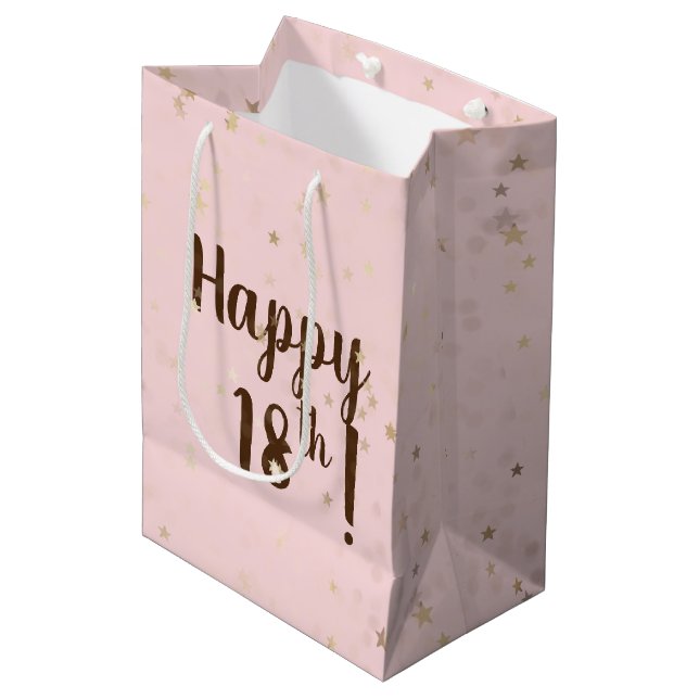 Sac Cadeau Moyen Gold Stars and Dots 18th Birthday Medium Gift Bag (Devant Angle)