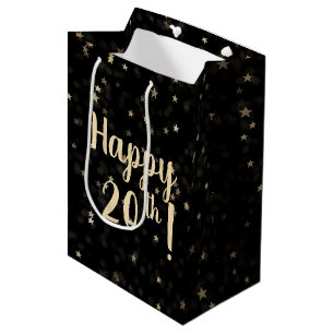 Sac Cadeau Moyen Gold Stars and Dots 20th Birthday Medium Gift Bag