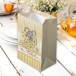 Sac Cadeau Moyen Gold Stripe Cute Koala Baby shower / Anniversaire