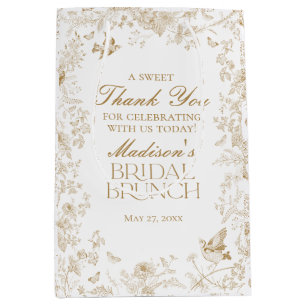 Sac Cadeau Moyen Gold Toile De Jouy Floral Bridal Brunch Faveurs