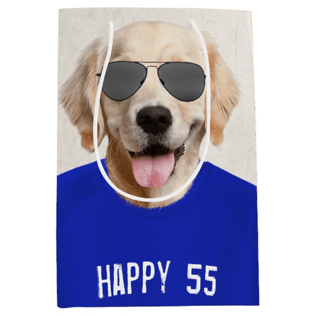 Sac Cadeau Moyen Golden Retriever 55e Anniversaire Sac-cadeau moyen (Devant)