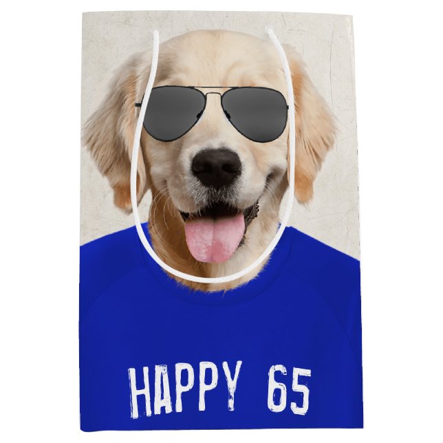 Sac Cadeau Moyen Golden Retriever 65e Anniversaire Sac-cadeau moyen (Devant)
