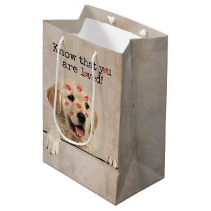 Sac Cadeau Moyen Golden Retriever avec des baisers en bâton à lèvre