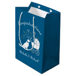 Sac Cadeau Moyen Golden Retriever Baby shower chien bleu garçon