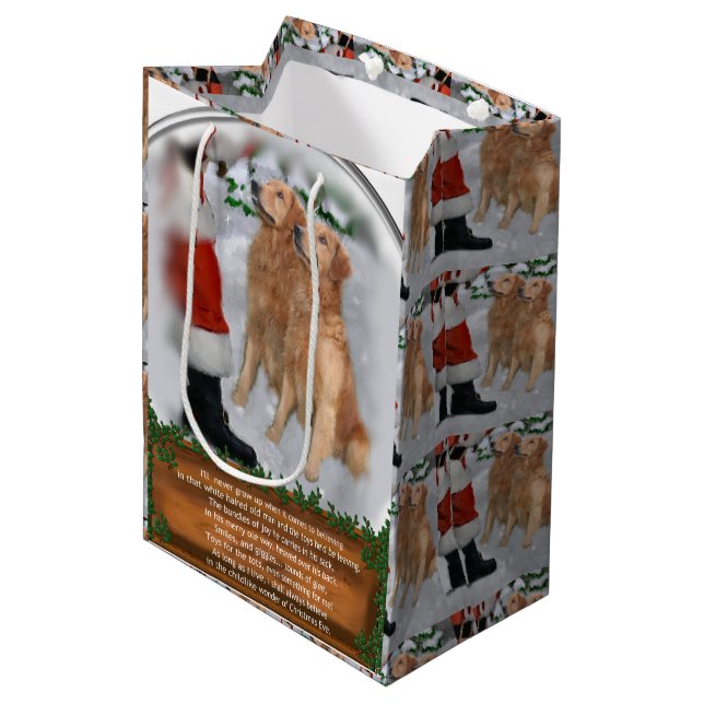 Sac Cadeau Moyen Golden Retriever Believe Christmas (Devant Angle)