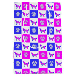Sac Cadeau Moyen Golden Retriever Chien & Paw Hot Rose & Blue