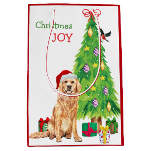 Sac Cadeau Moyen Golden Retriever Chien Santa Hat et sapin de Noël