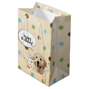 Sac Cadeau Moyen Golden Retriever dans les marguerites sur les pois
