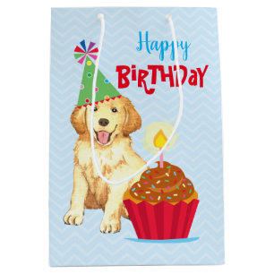 Sac Cadeau Moyen Golden retriever de petit gâteau d'anniversaire
