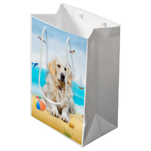 Sac Cadeau Moyen Golden Retriever Dog sur la plage