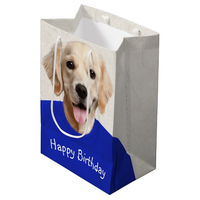 Sac Cadeau Moyen Golden Retriever Humour d'anniversaire (Devant Angle)