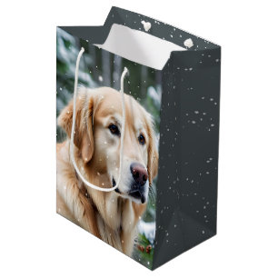 Sac Cadeau Moyen Golden Retriever in Snowflakes
