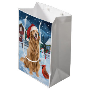 Sac Cadeau Moyen Golden Retriever Winter Wonderland Noël Joie