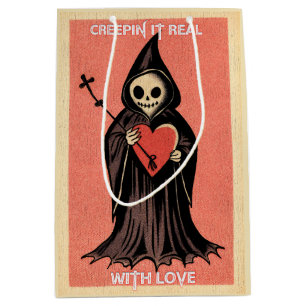 Sac Cadeau Moyen Goth Éffrayant Valentine Grim Reaper avec coeur