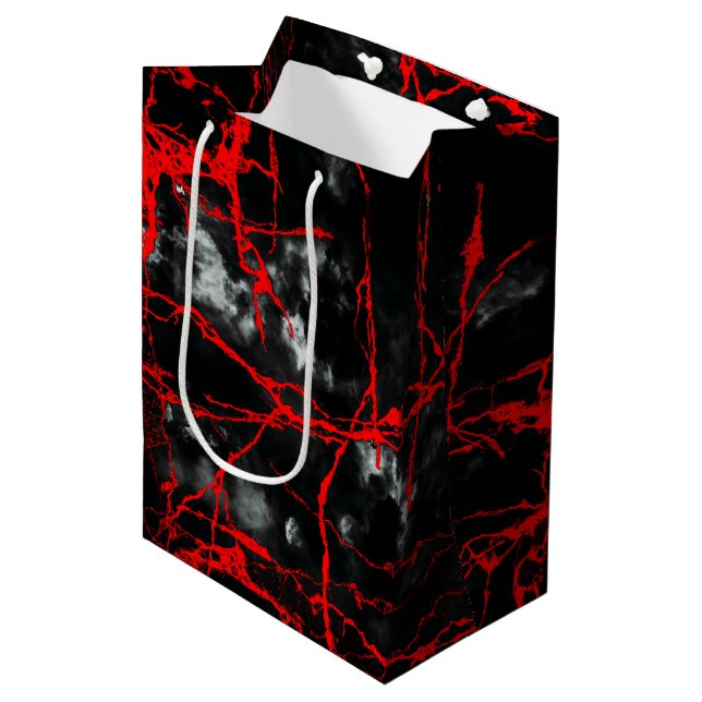 Sac Cadeau Moyen Goth nocturne d'horreur - Noir et Blanc, Rouge (Devant Angle)