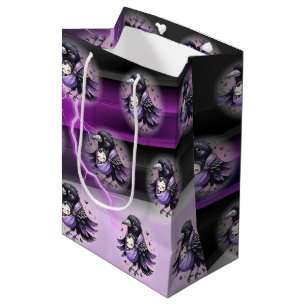 Sac Cadeau Moyen Goth Purple Black Halloween Baby shower d'événemen