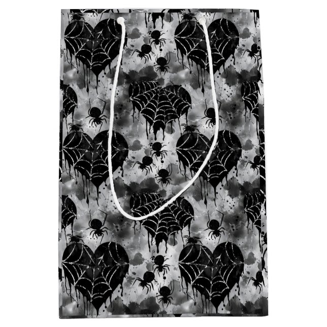 Sac Cadeau Moyen Gothique Amour Éffrayant Spider Web avec Coeurs (Devant)
