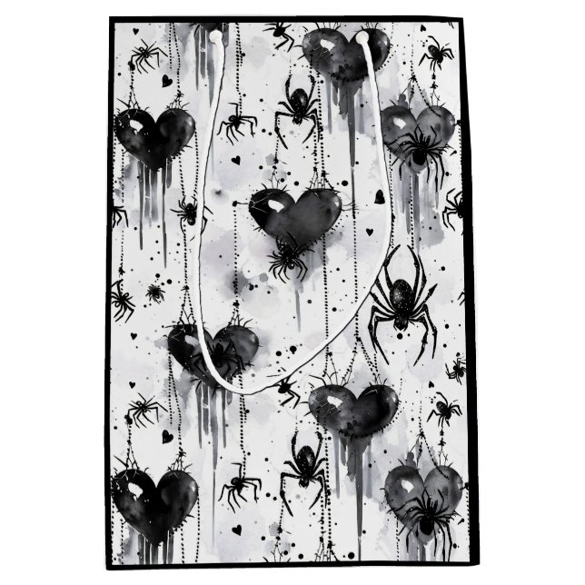 Sac Cadeau Moyen Gothique Amour Éffrayant Spider Web avec Coeurs (Devant)