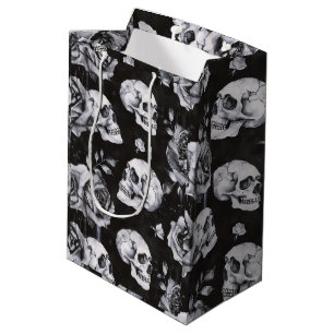 Sac Cadeau Moyen Gothique Crâne & Roses Romantique Sombre