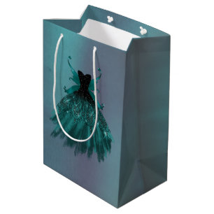 Sac Cadeau Moyen Gothique Fairy Turquoise Gown   Fleur verte profon