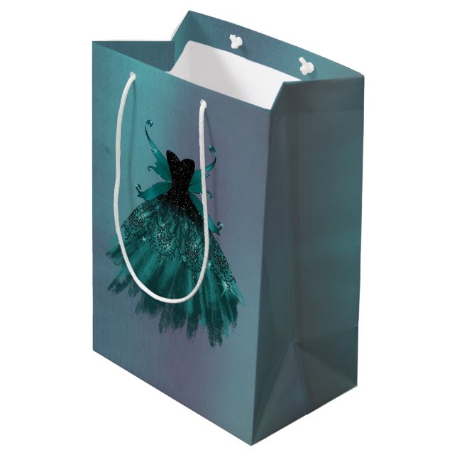Sac Cadeau Moyen Gothique Fairy Turquoise Gown | Fleur verte profon (Dos Angle)
